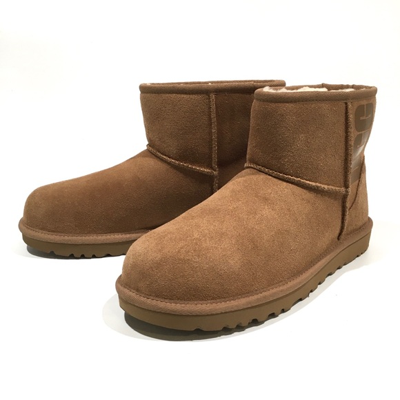 UGG CLASSIC MINI UGG RUBBER LOGO BOOTS -CHESTNUT SUEDE /UGGPure -WOMEN’S US 10 - Picture 6 of 7